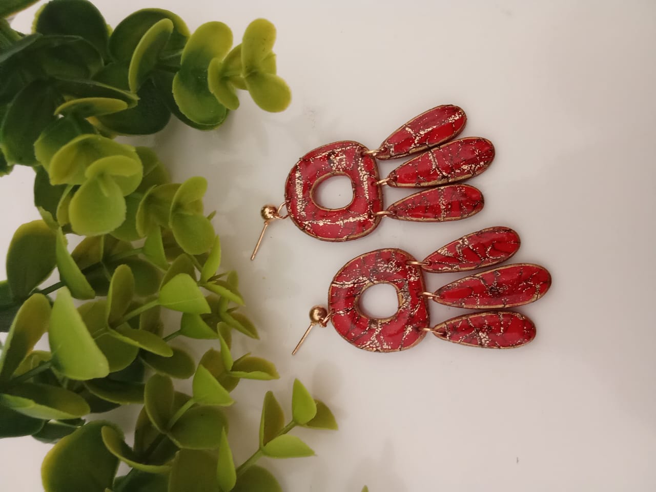 Handmade Polymer Clay Earring Red Dangle Statement Gift ideas