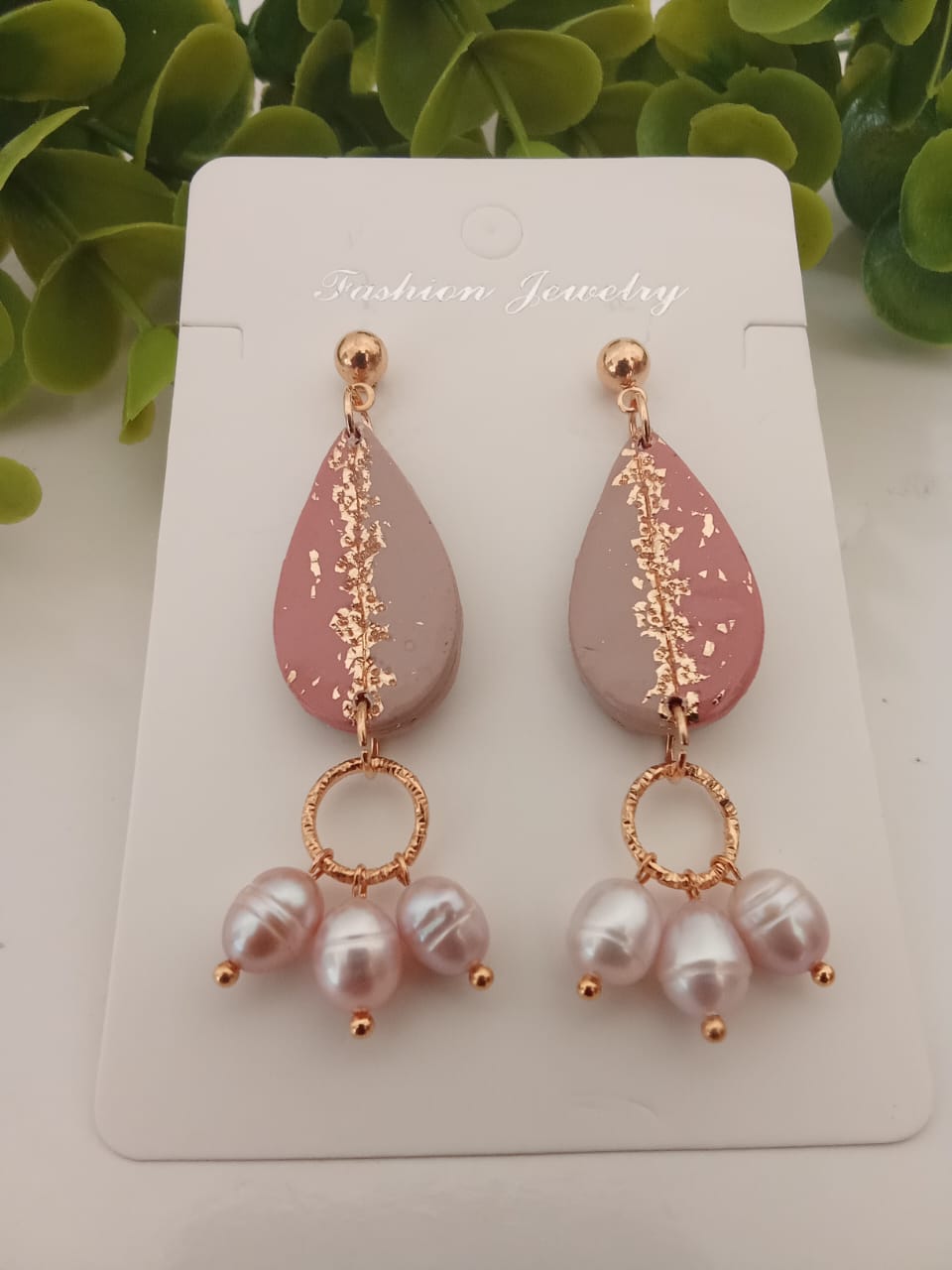 Handmade Polymer Clay Tear Drop Earring with Fresh Water Pearl