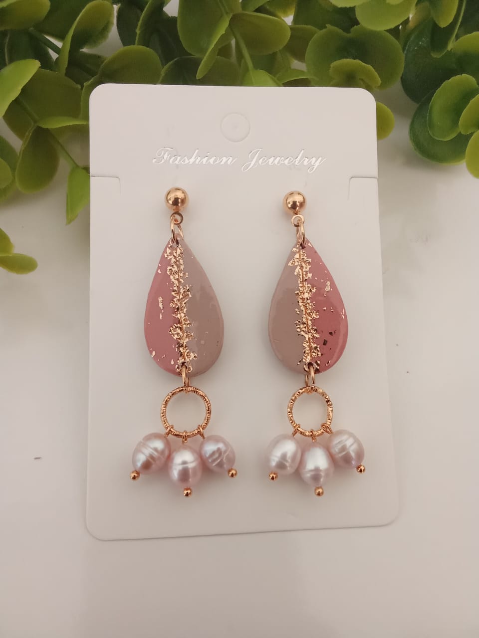 Handmade Polymer Clay Tear Drop Earring with Fresh Water Pearl