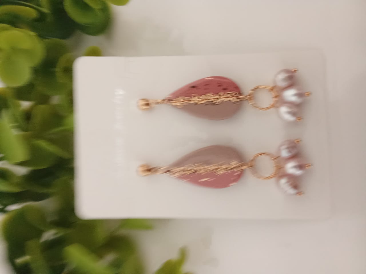Handmade Polymer Clay Tear Drop Earring with Fresh Water Pearl