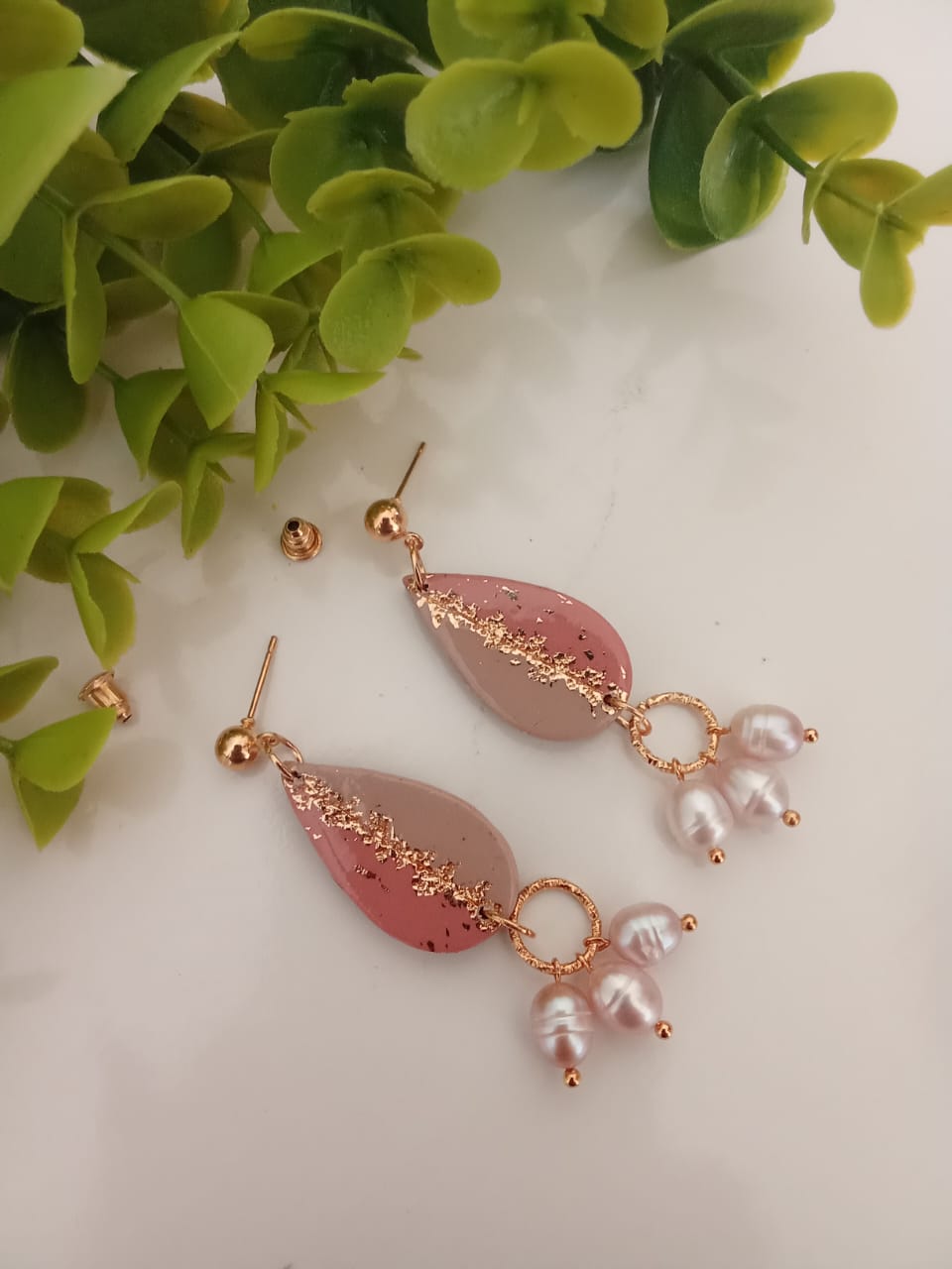 Handmade Polymer Clay Tear Drop Earring with Fresh Water Pearl
