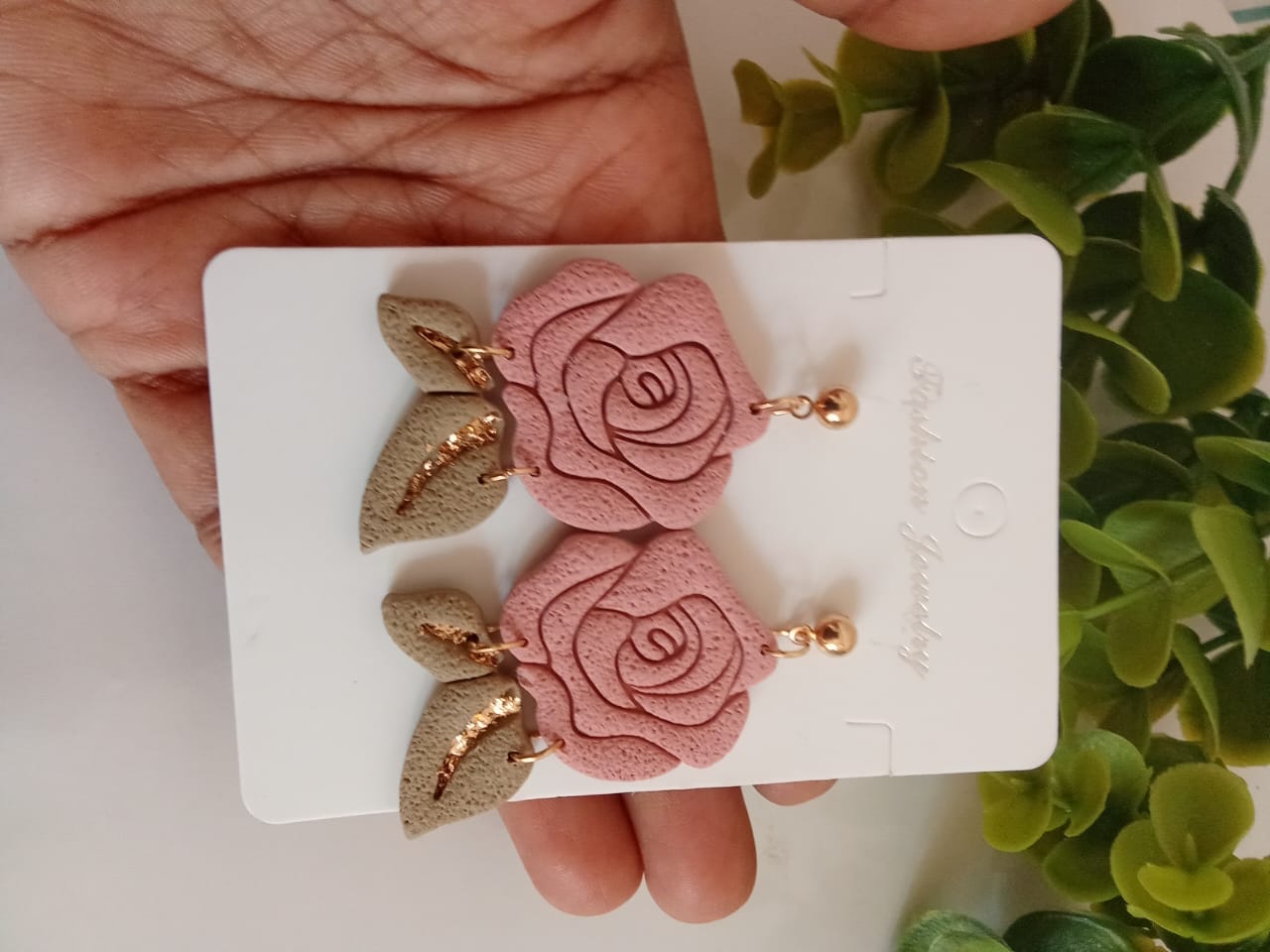 Handmade Polymer Clay rose flower Earring Boho Floral Dangle Statement Earring