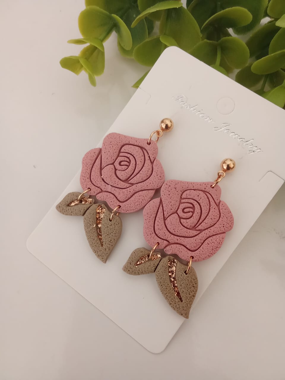Handmade Polymer Clay rose flower Earring Boho Floral Dangle Statement Earring