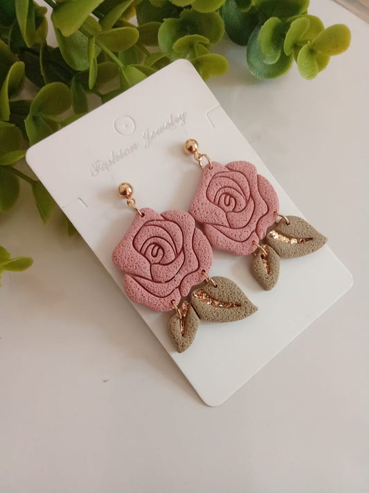 Handmade Polymer Clay rose flower Earring Boho Floral Dangle Statement Earring