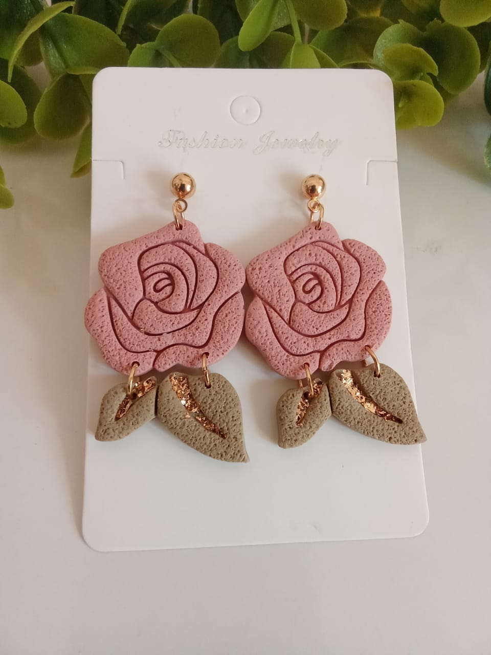 Handmade Polymer Clay rose flower Earring Boho Floral Dangle Statement Earring