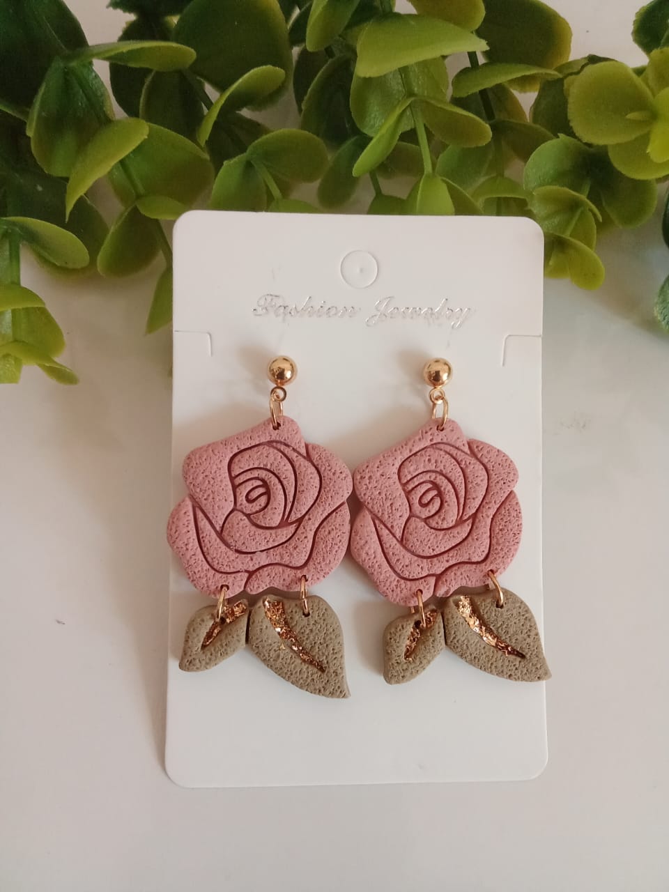 Handmade Polymer Clay rose flower Earring Boho Floral Dangle Statement Earring