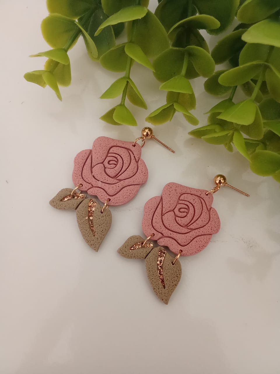 Handmade Polymer Clay rose flower Earring Boho Floral Dangle Statement Earring