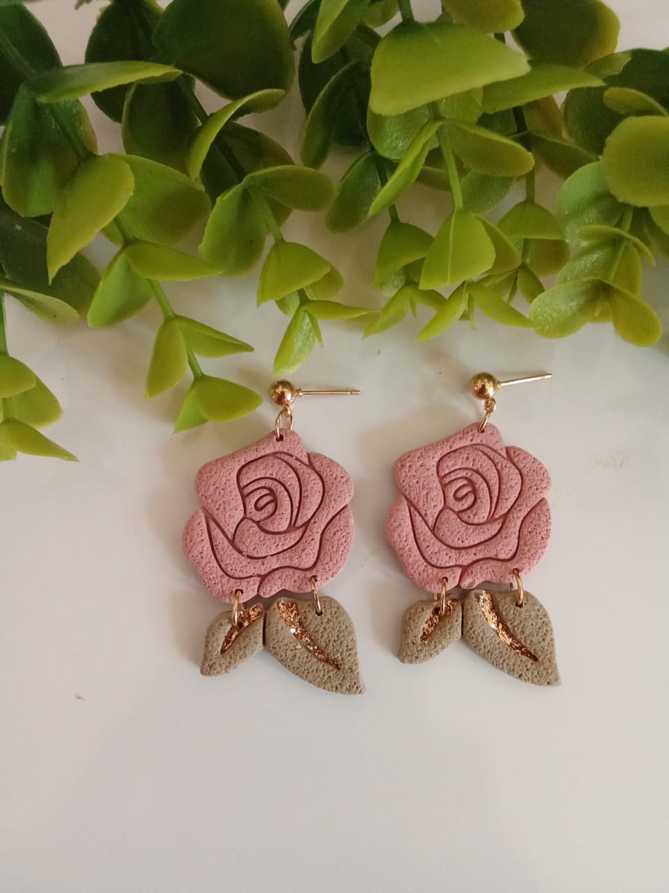Handmade Polymer Clay rose flower Earring Boho Floral Dangle Statement Earring