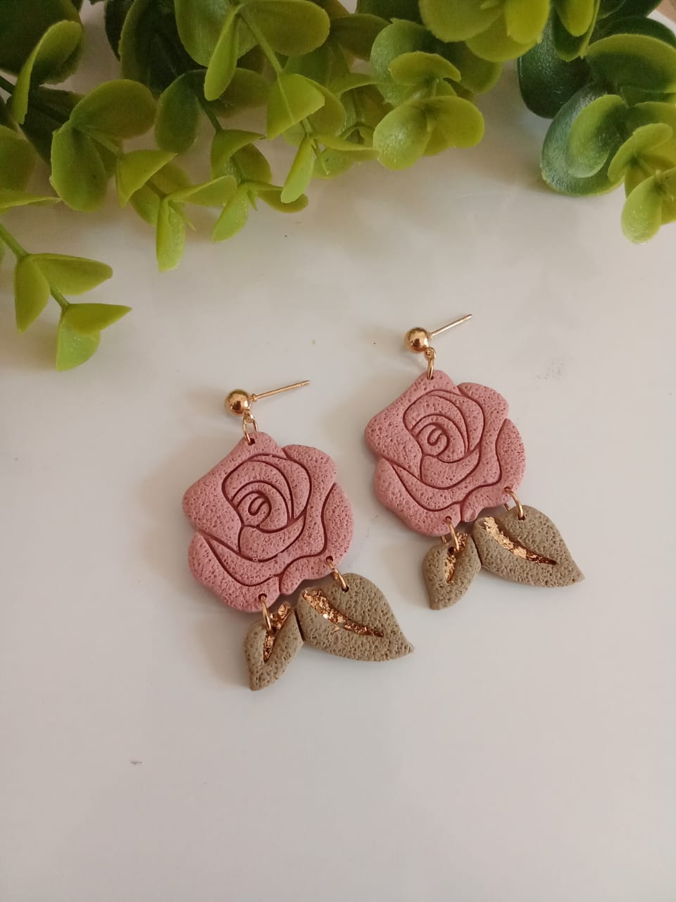 Handmade Polymer Clay rose flower Earring Boho Floral Dangle Statement Earring