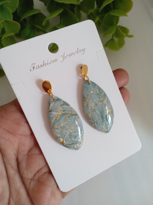 Elegant Blue Marble Drop Earrings with Gold Accents | Lightweight Gift Jewelry