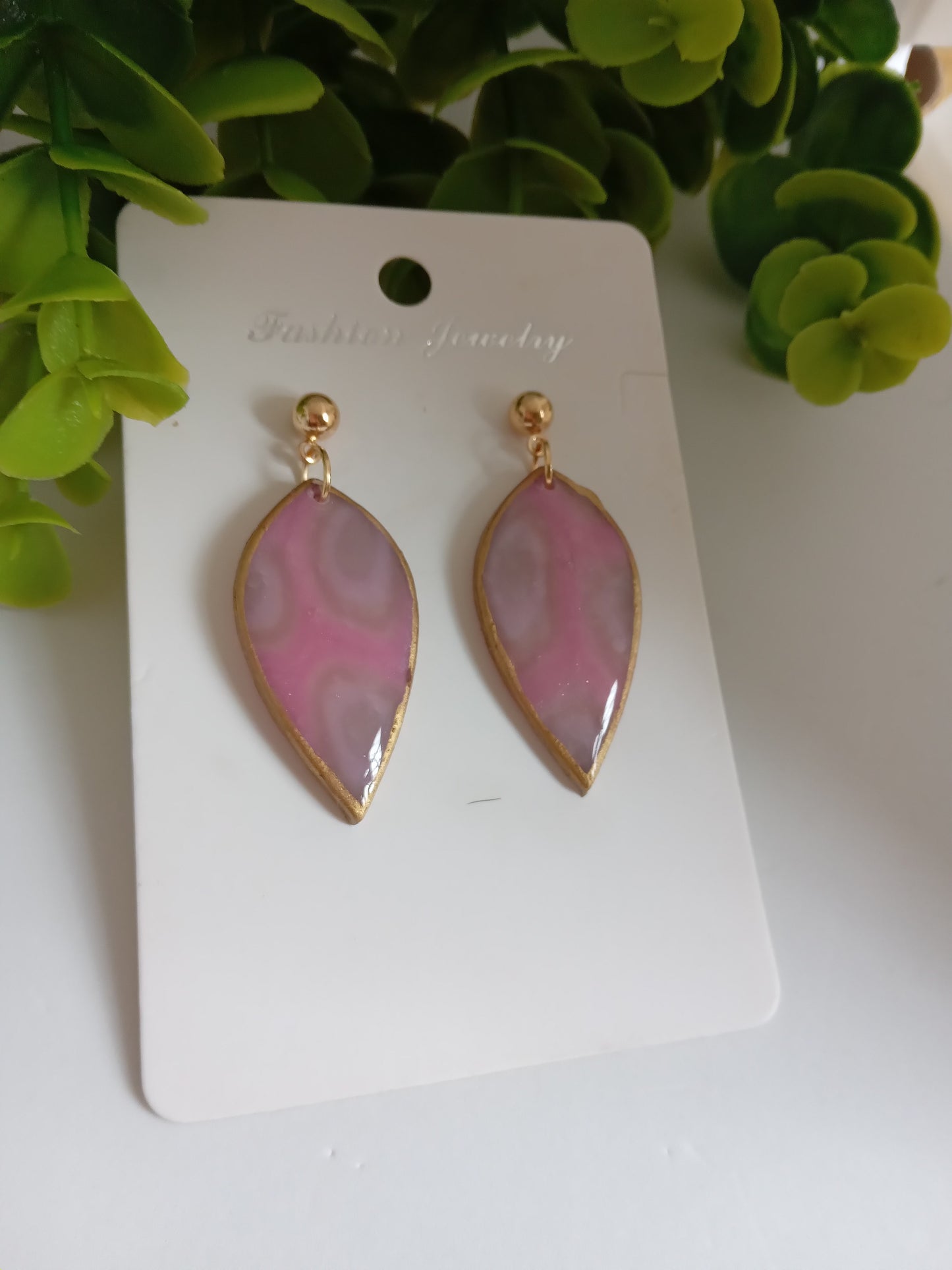 Handmade Pink Teardrop Dangle Earrings – Lightweight Polymer Clay Statement Jewelry, Elegant Drop Earrings for Women