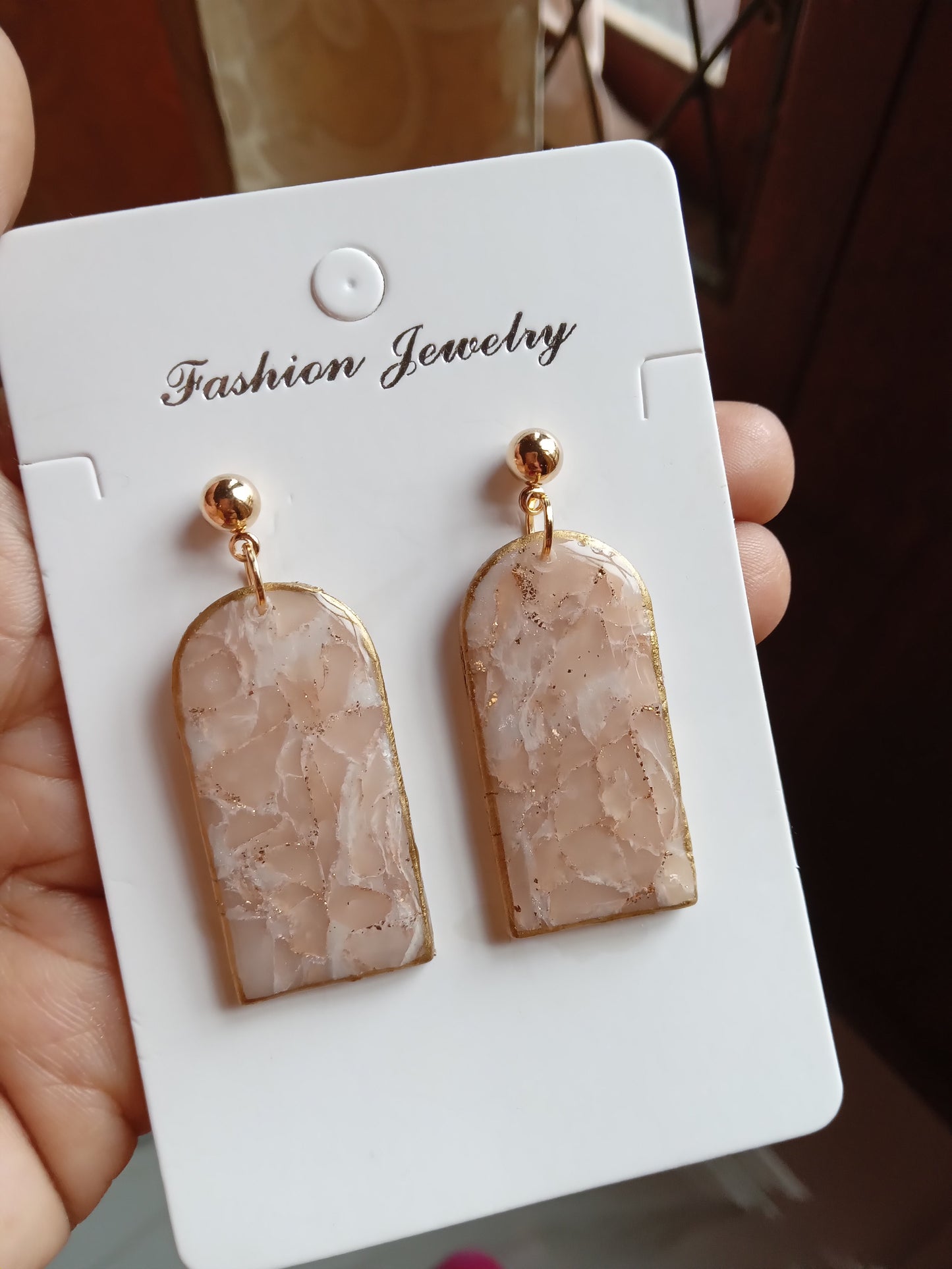 Elegant Pink stone Textured Drop Earrings- Handmade Lightweight Jewelry