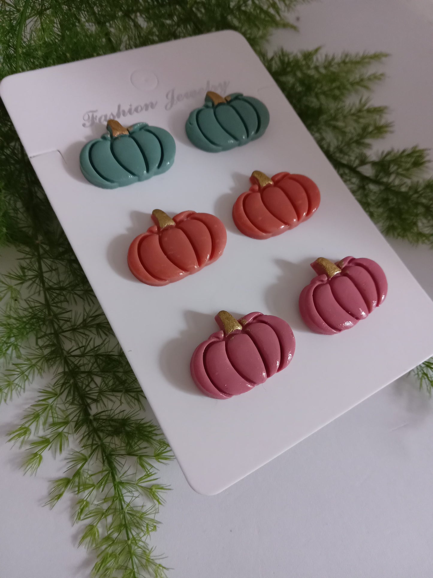 Pumpkin Stud Earrings – Handmade Polymer Clay Fall Jewelry Set (3 Pairs)