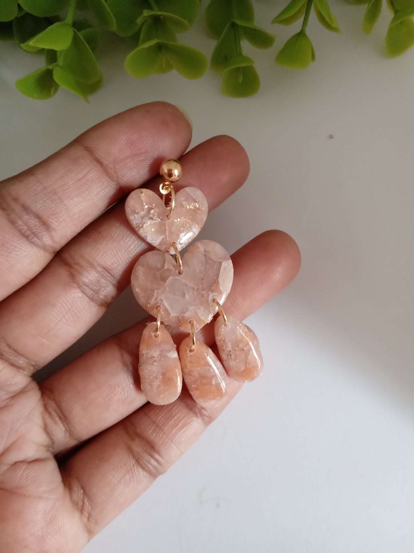 Marble Heart Dangle Earrings  - Lightweight Clay Statement Jewelry