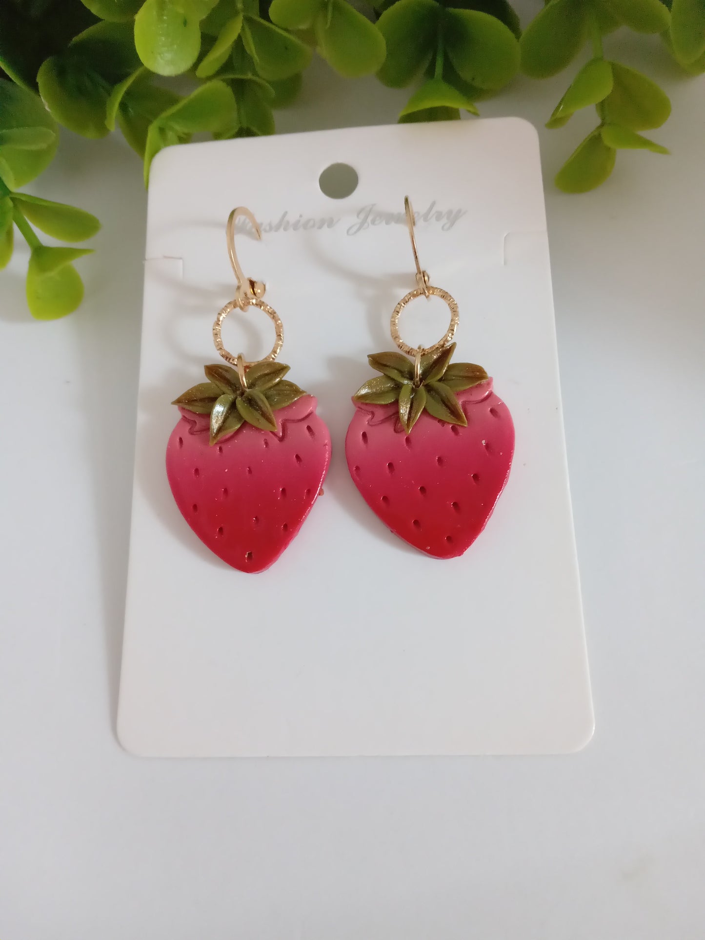 Handmade Strawberry Dangle Earrings- Cute Polymer Clay Fruit Jewelry for women & Girls