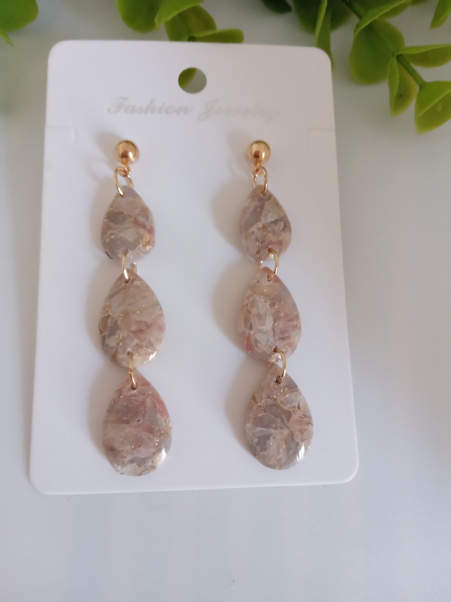 Handmade Teardrop Earrings | Lightweight Polymer Clay Dangle Earrings for Women | Pink Gold Statement Jewelry | Hypoallergenic Gift for Her