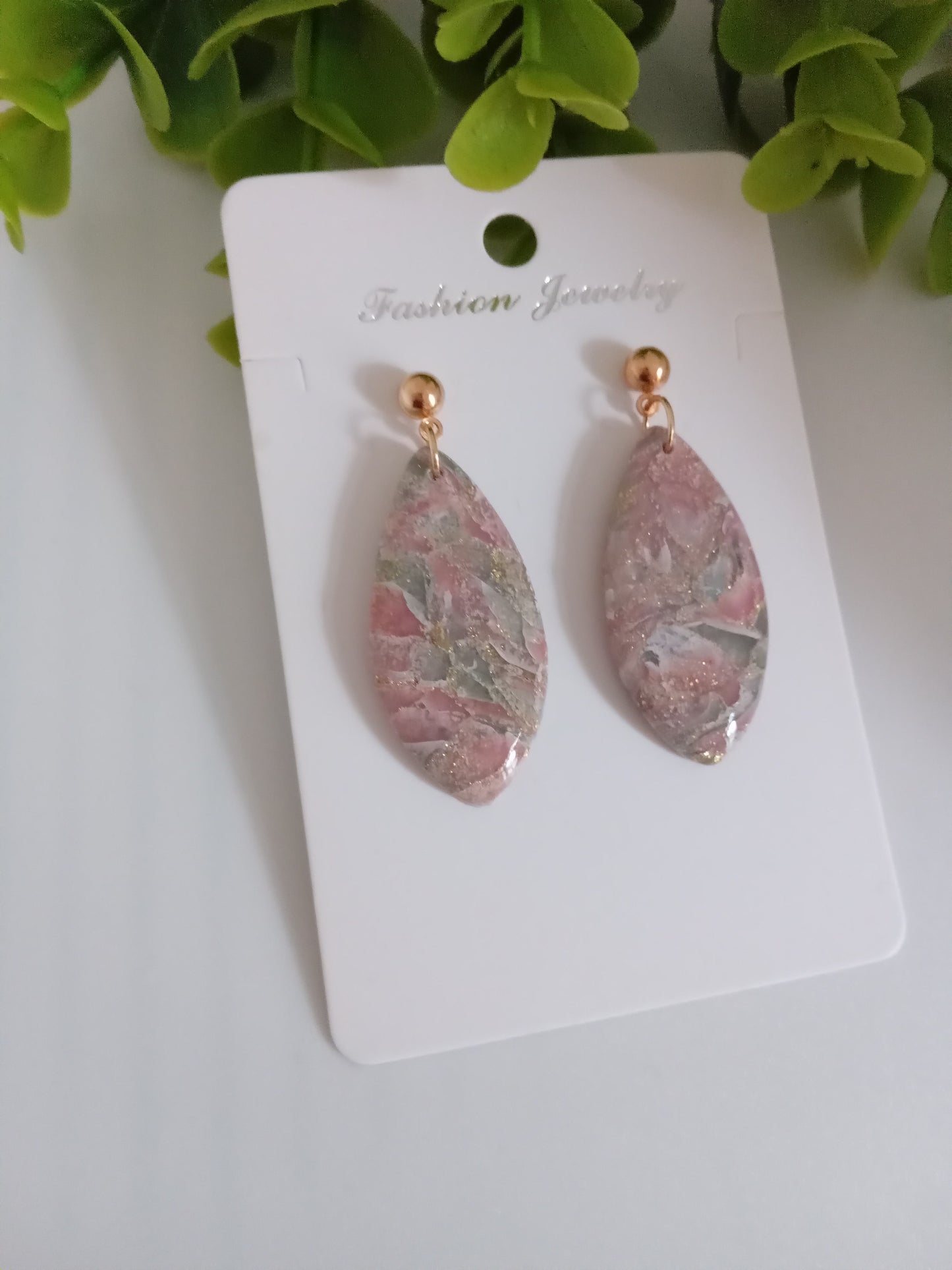 Handmade Translucent Polymer Clay Earrings | Pink & Green Marble Drop Earrings | Lightweight Statement Jewelry | Hypoallergenic Gift for Her