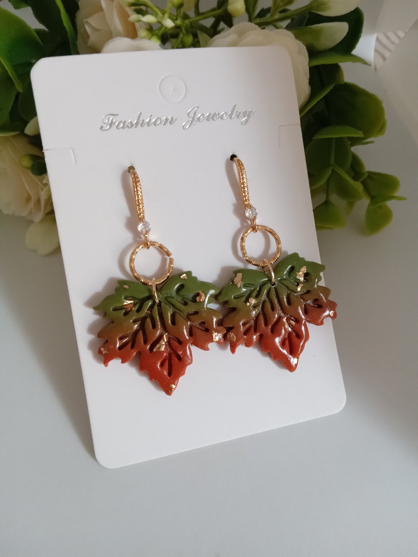 Fall Leaf Drop Earrings- Handmade Polymer Clay Maple Earrings/Autumn Jewelry for Women