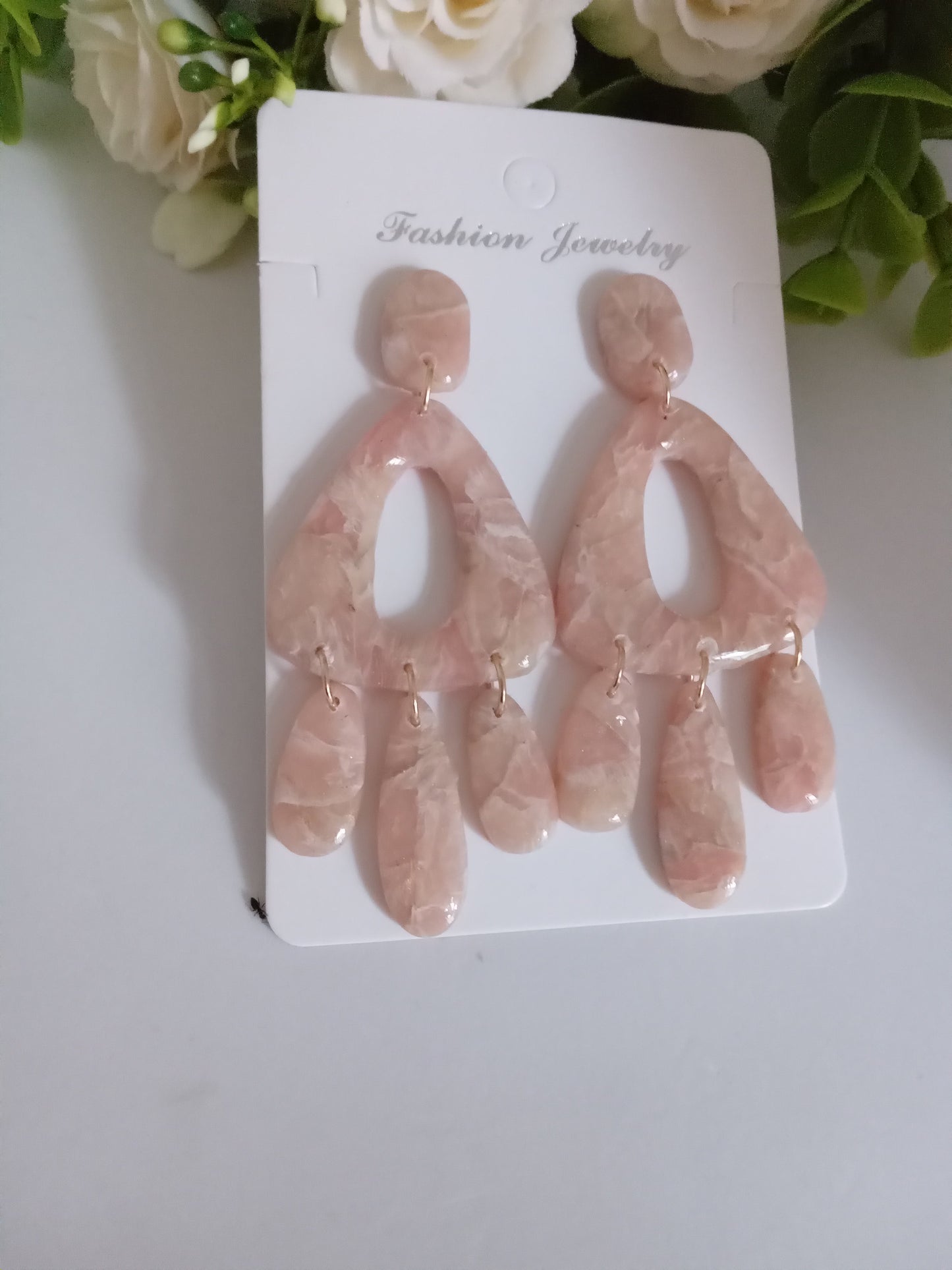Blush Pink Statement Polymer Clay Earrings - Lightweight Dangle Jewelry