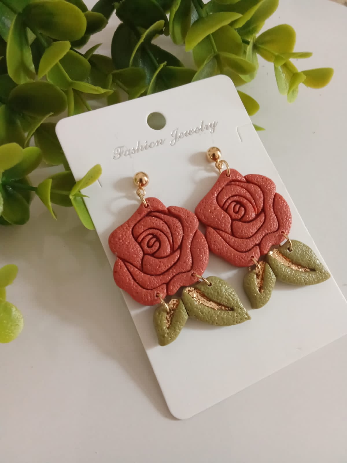 Handmade Polymer Clay Floral Earring Boho Statement Dangle Gift Rose Earring