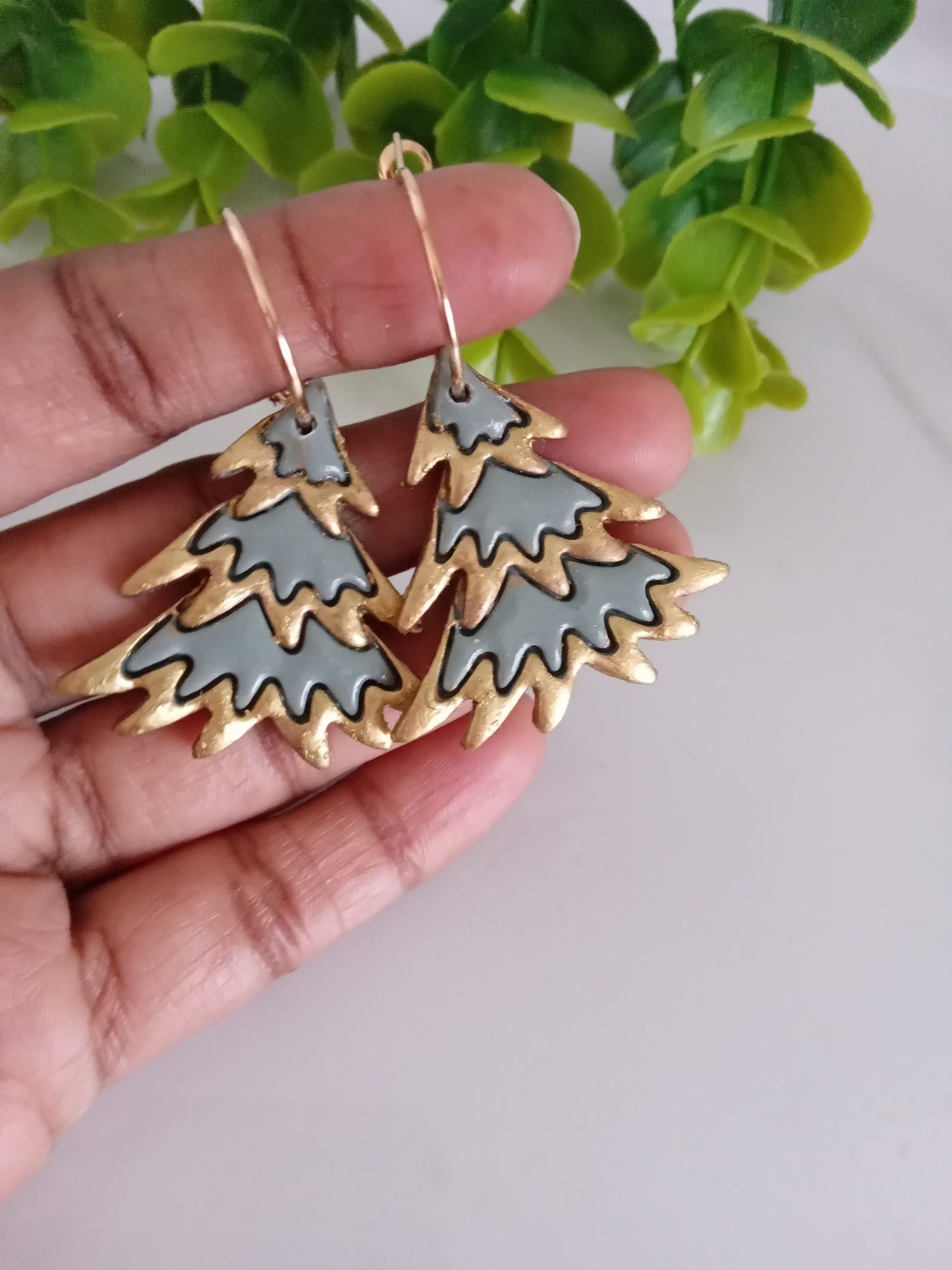 Christmas Tree Hoop Earrings – Handmade Polymer Clay Holiday Jewelry Gift for Women