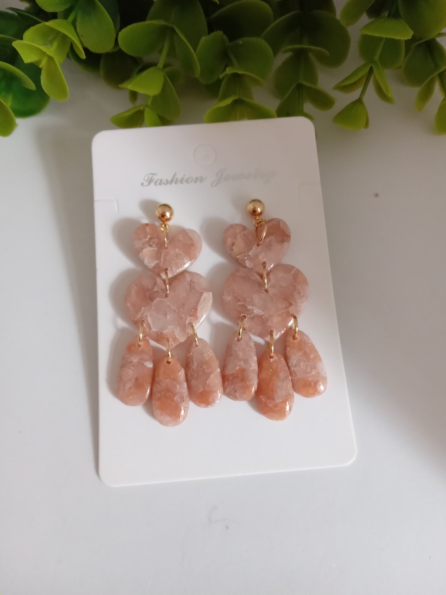Marble Heart Dangle Earrings  - Lightweight Clay Statement Jewelry