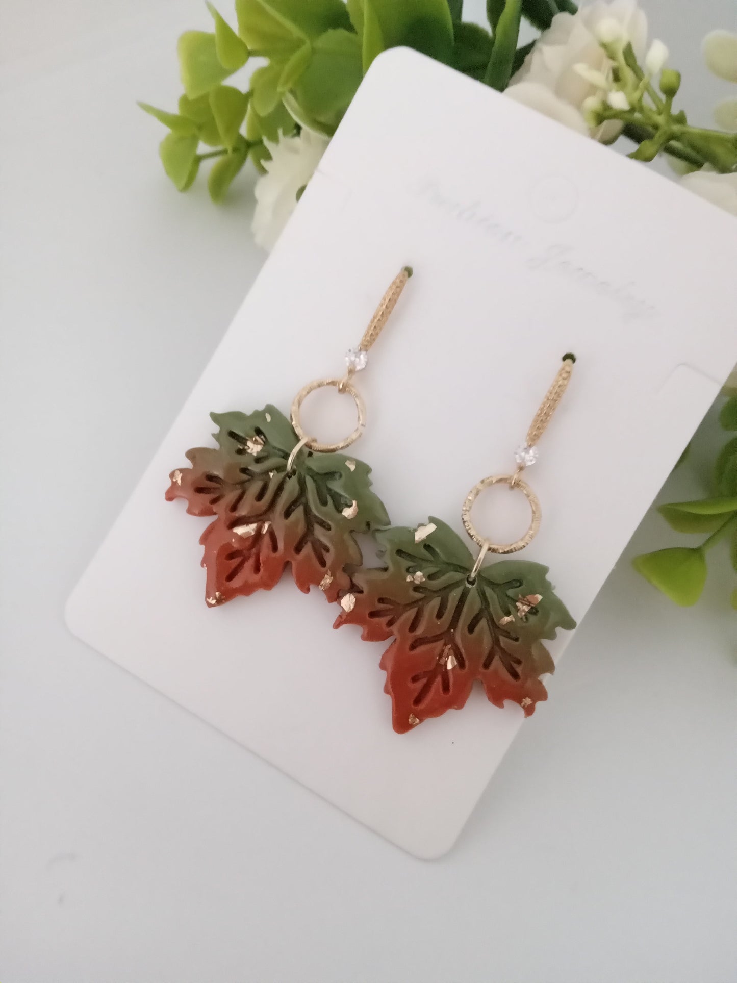 Fall Leaf Drop Earrings- Handmade Polymer Clay Maple Earrings/Autumn Jewelry for Women