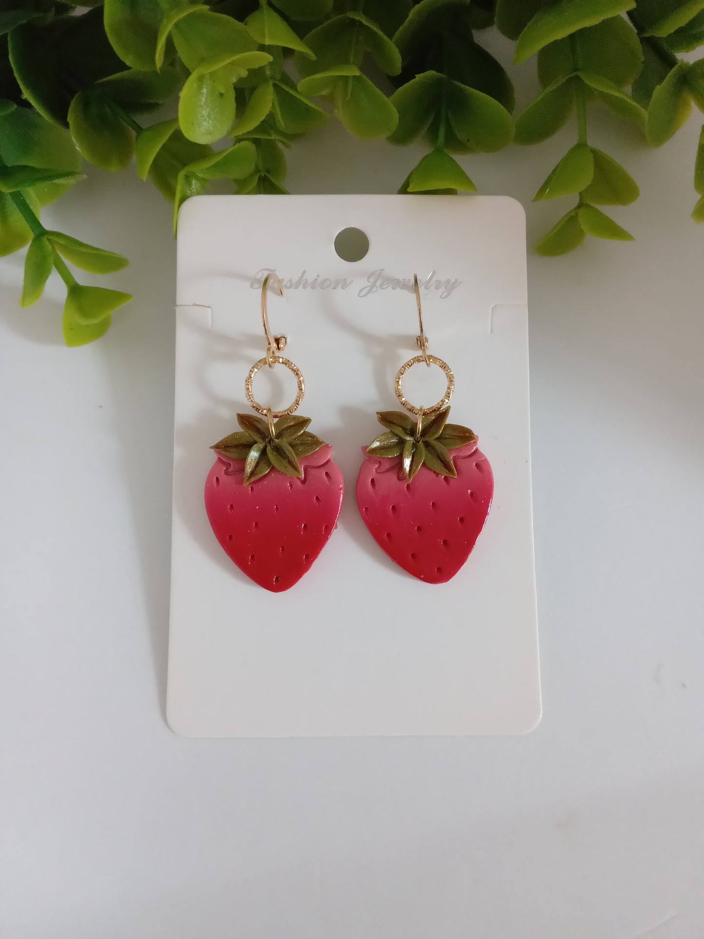 Handmade Strawberry Dangle Earrings- Cute Polymer Clay Fruit Jewelry for women & Girls