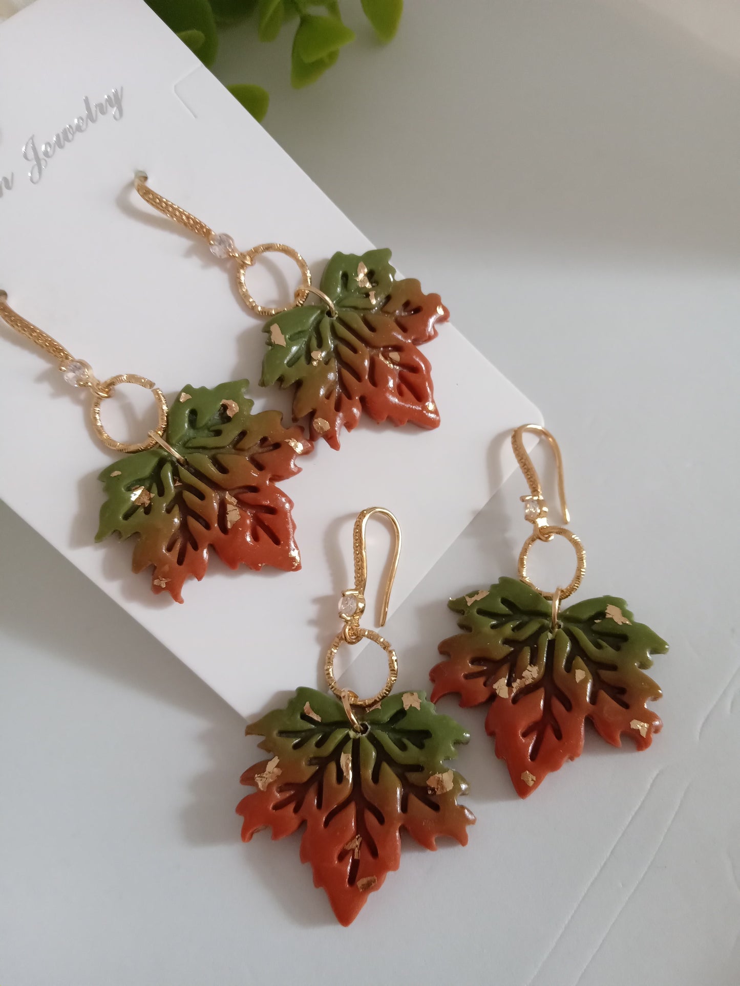 Fall Leaf Drop Earrings- Handmade Polymer Clay Maple Earrings/Autumn Jewelry for Women