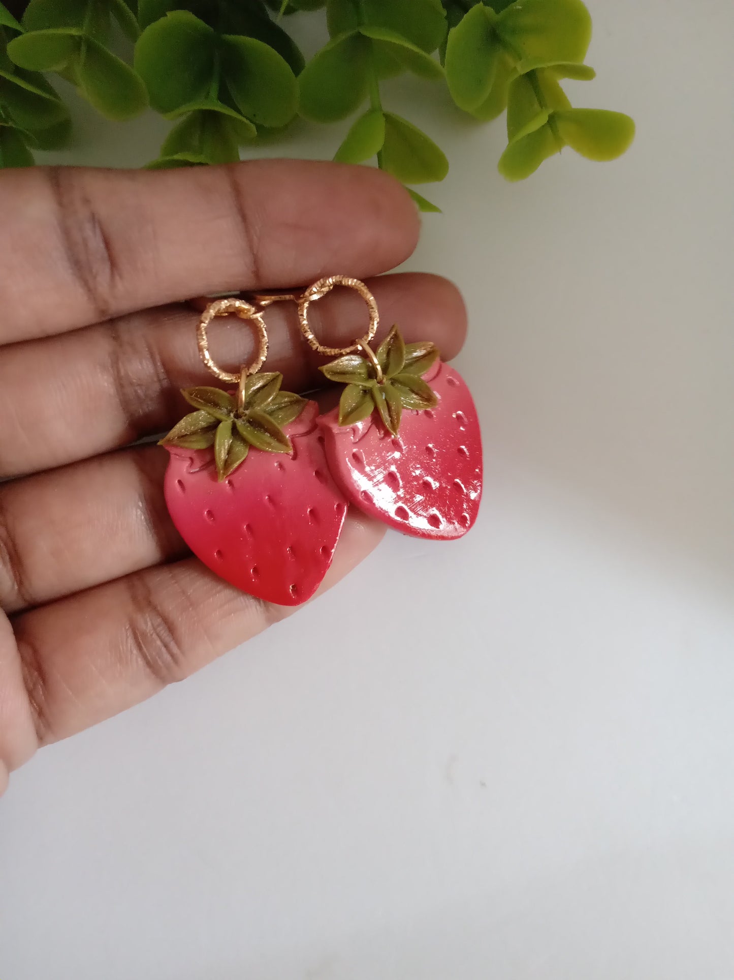 Handmade Strawberry Dangle Earrings- Cute Polymer Clay Fruit Jewelry for women & Girls