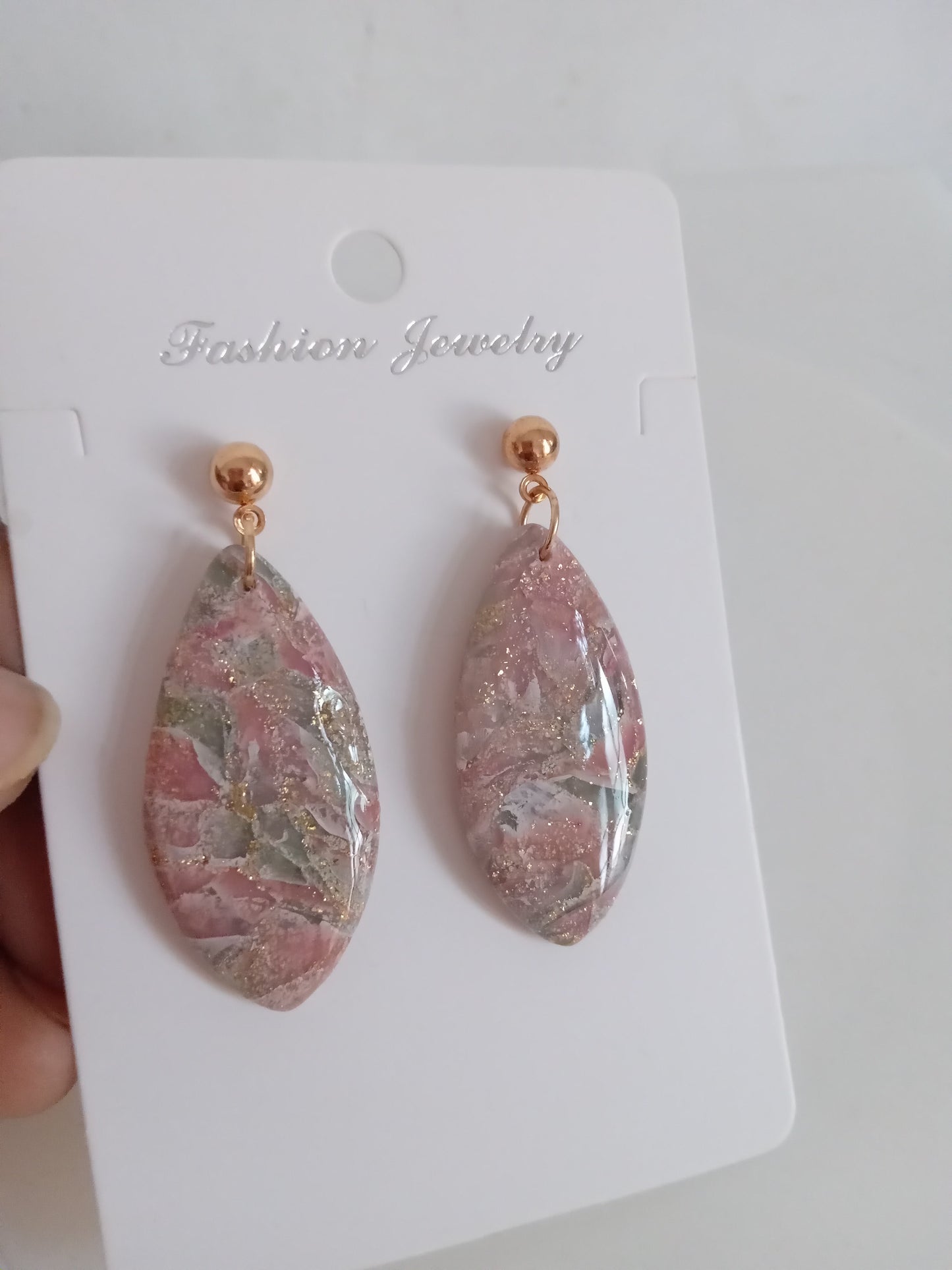 Handmade Translucent Polymer Clay Earrings | Pink & Green Marble Drop Earrings | Lightweight Statement Jewelry | Hypoallergenic Gift for Her