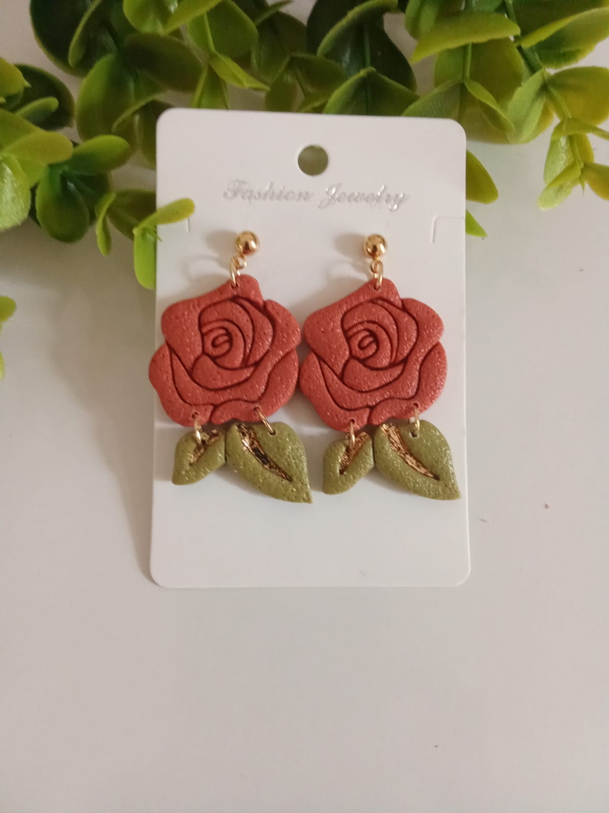 Handmade Polymer Clay Floral Earring Boho Statement Dangle Gift Rose Earring