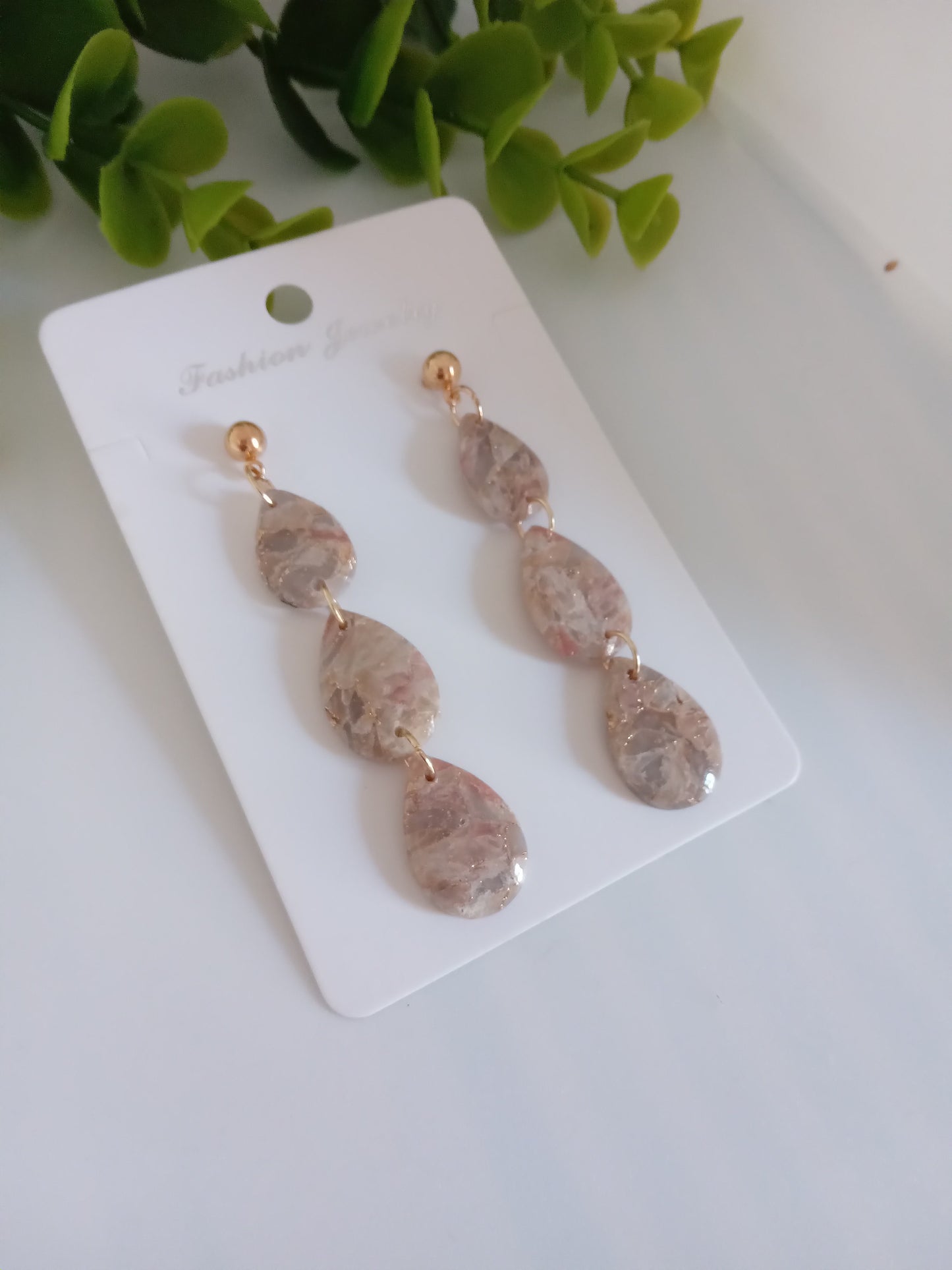 Handmade Teardrop Earrings | Lightweight Polymer Clay Dangle Earrings for Women | Pink Gold Statement Jewelry | Hypoallergenic Gift for Her