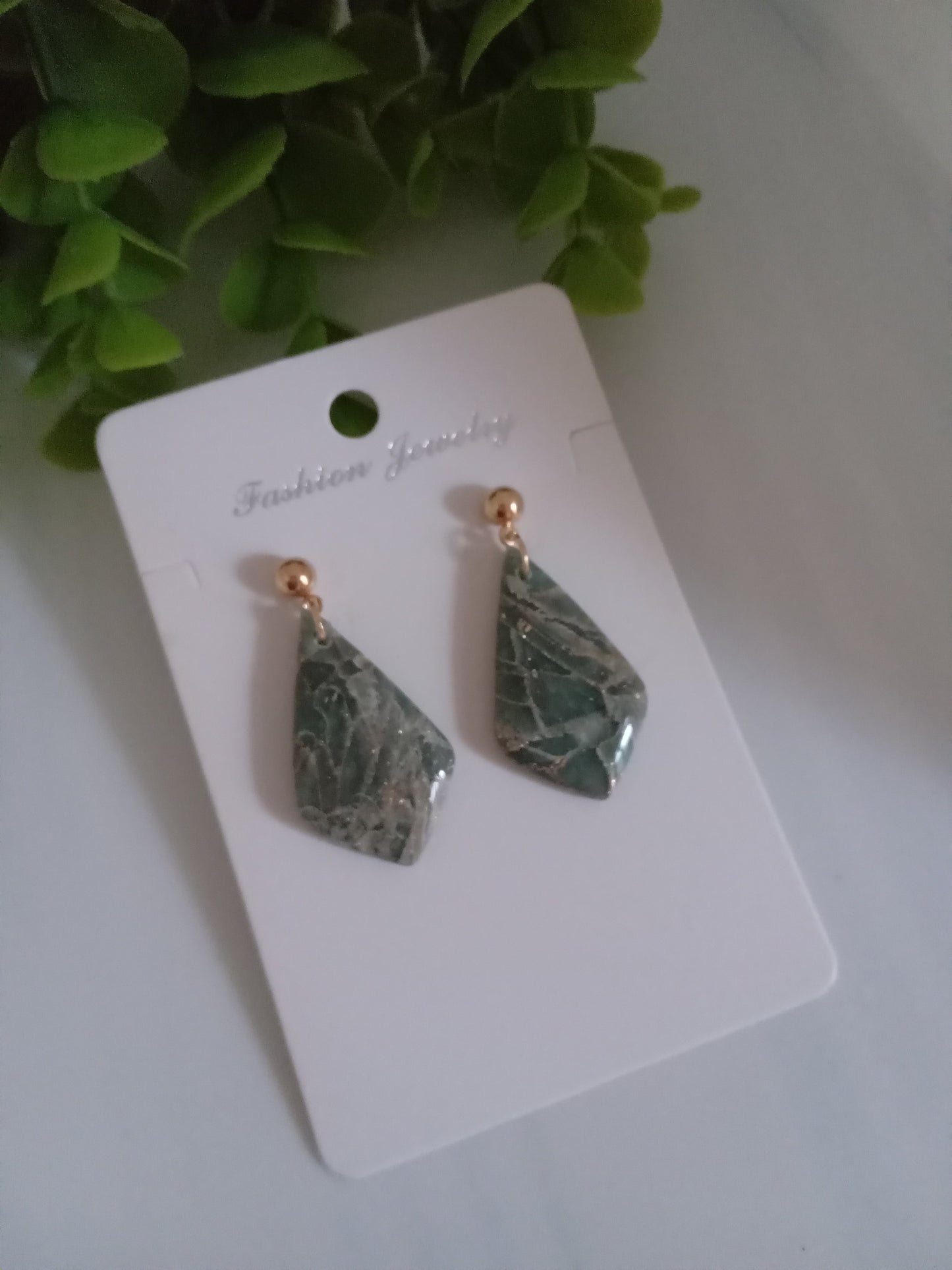 Handmade Green Stone Diamond Drop Earrings - Lightweight Wedding Jewelry