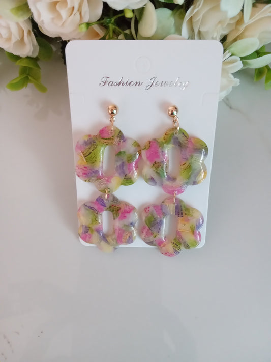 Handmade Clay Earrings- Agate Floral and Modern Geometric Style