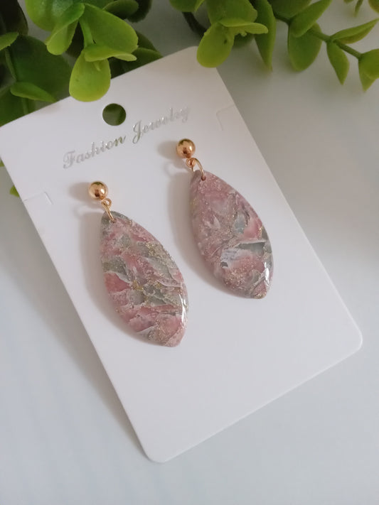 Handmade Translucent Polymer Clay Earrings | Pink & Green Marble Drop Earrings | Lightweight Statement Jewelry | Hypoallergenic Gift for Her