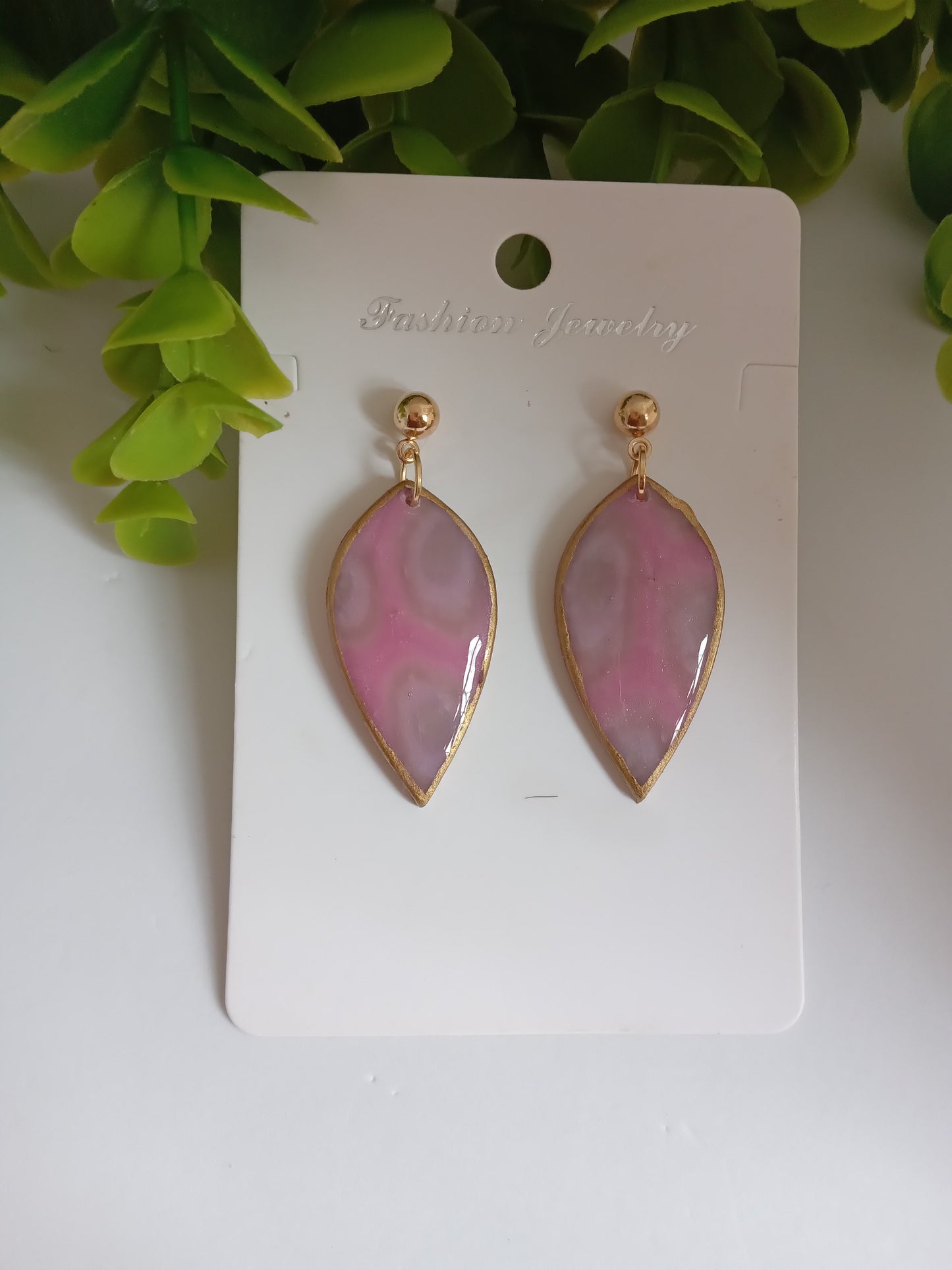 Handmade Pink Teardrop Dangle Earrings – Lightweight Polymer Clay Statement Jewelry, Elegant Drop Earrings for Women