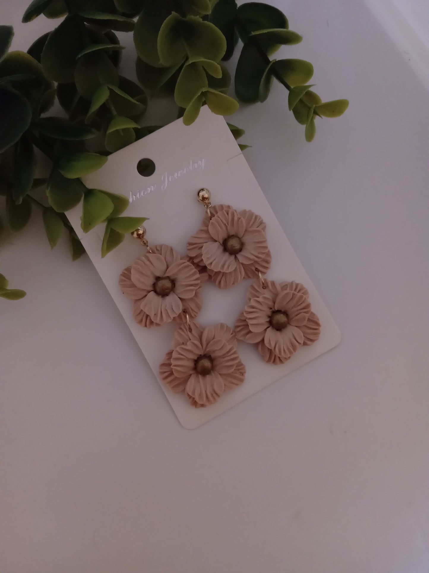 Handmade Dusty Rose Flower Statement Earrings – Lightweight Polymer Clay Floral Jewelry for Women, Elegant Wedding & Everyday Wear