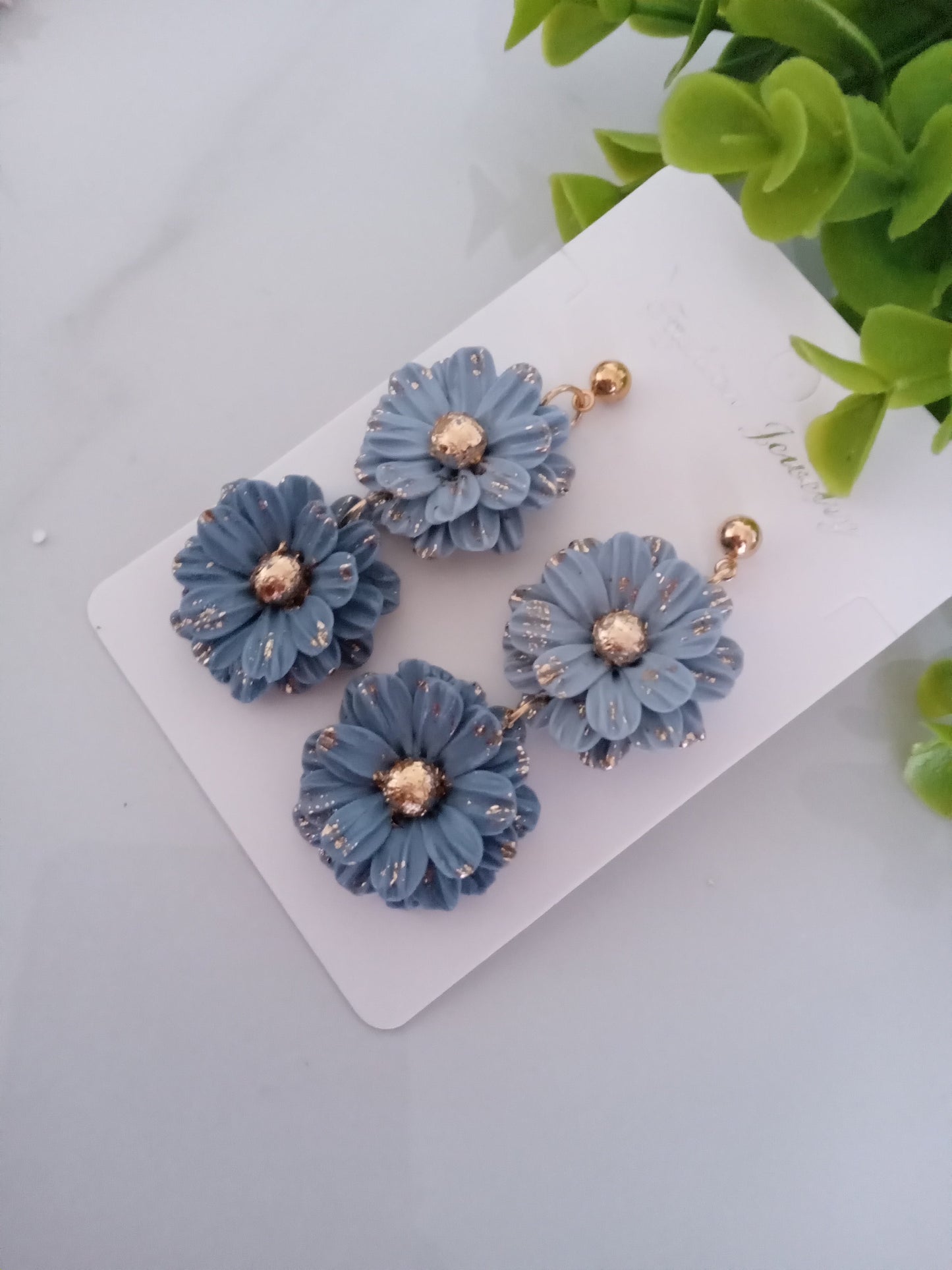 Blue Daisy Polymer Clay Earrings – Handmade Floral Statement Jewelry, Lightweight Daisy Earrings for Women
