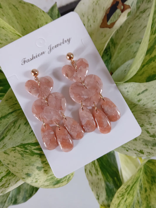 Marble Heart Dangle Earrings  - Lightweight Clay Statement Jewelry