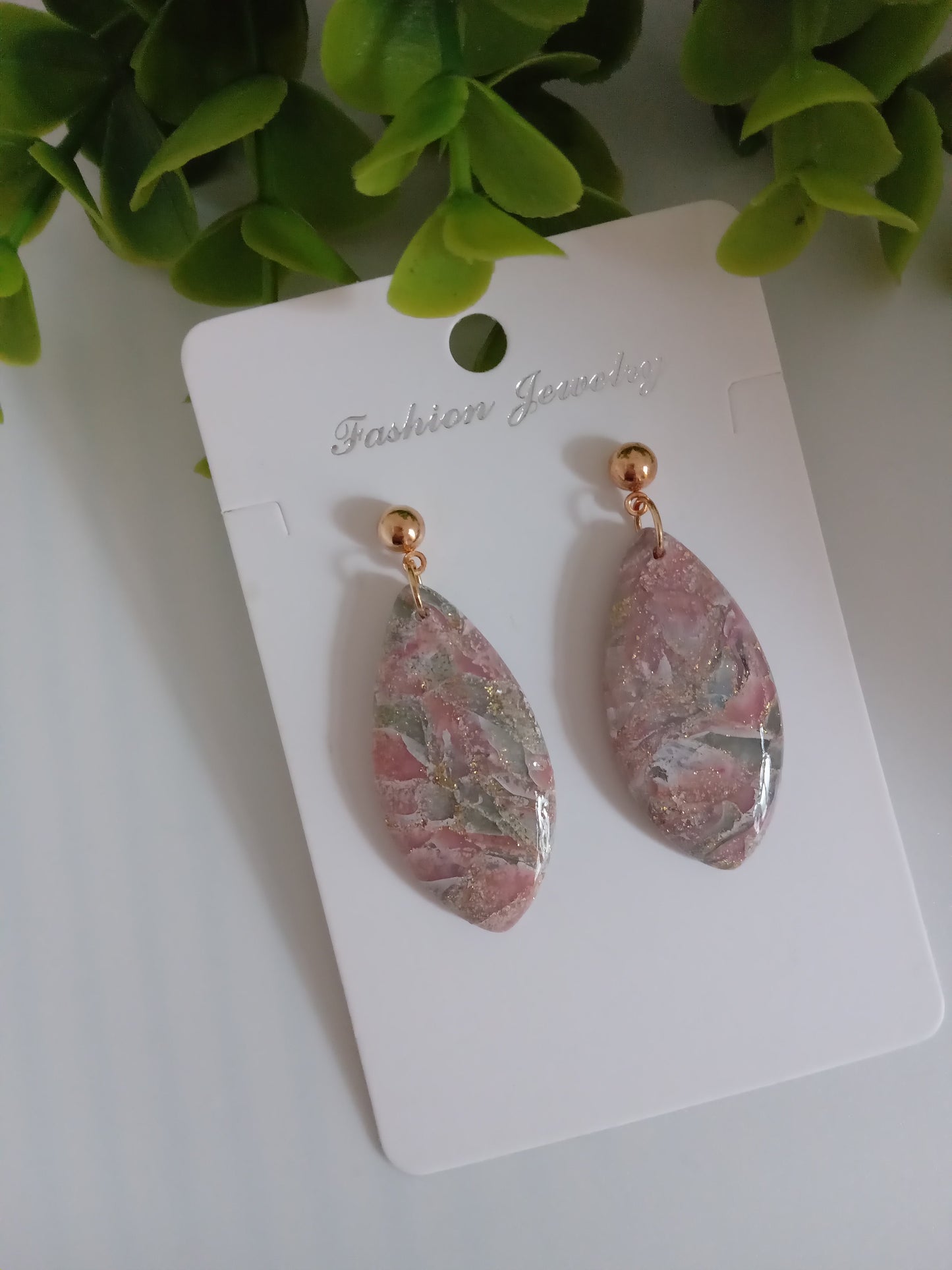 Handmade Translucent Polymer Clay Earrings | Pink & Green Marble Drop Earrings | Lightweight Statement Jewelry | Hypoallergenic Gift for Her