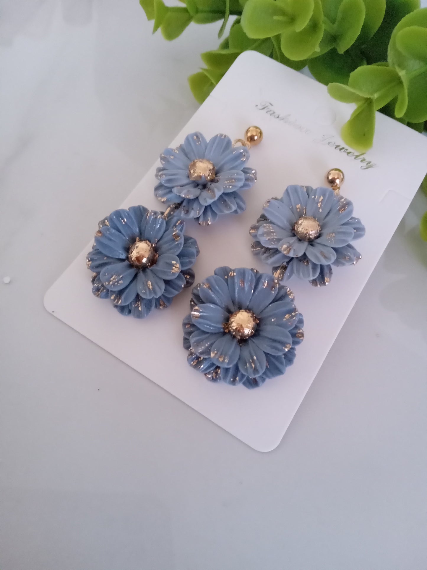 Blue Daisy Polymer Clay Earrings – Handmade Floral Statement Jewelry, Lightweight Daisy Earrings for Women