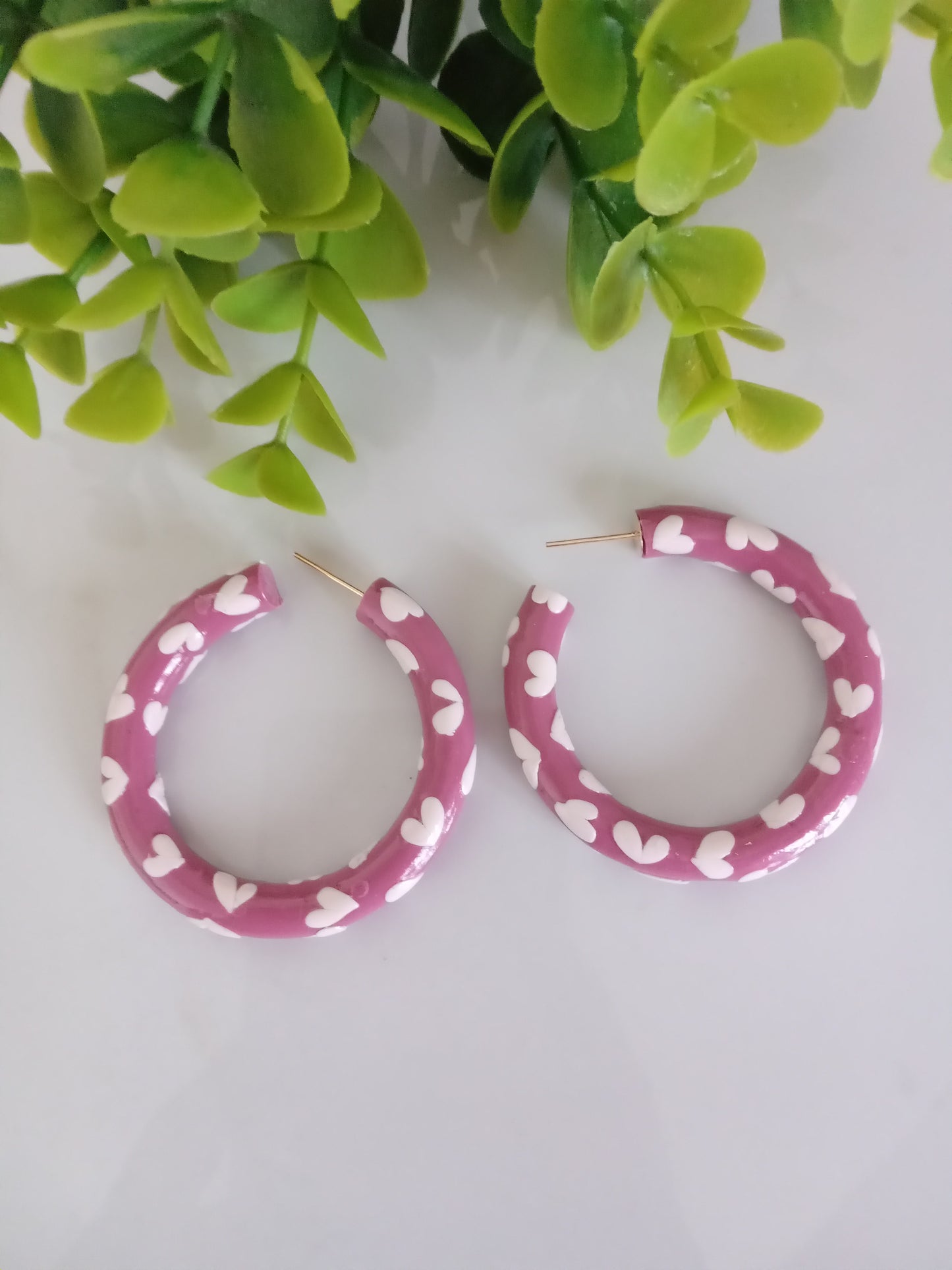 Pink Heart Hoop Earrings – Handmade Polymer Clay Valentine’s Day Gift Jewelry for Women