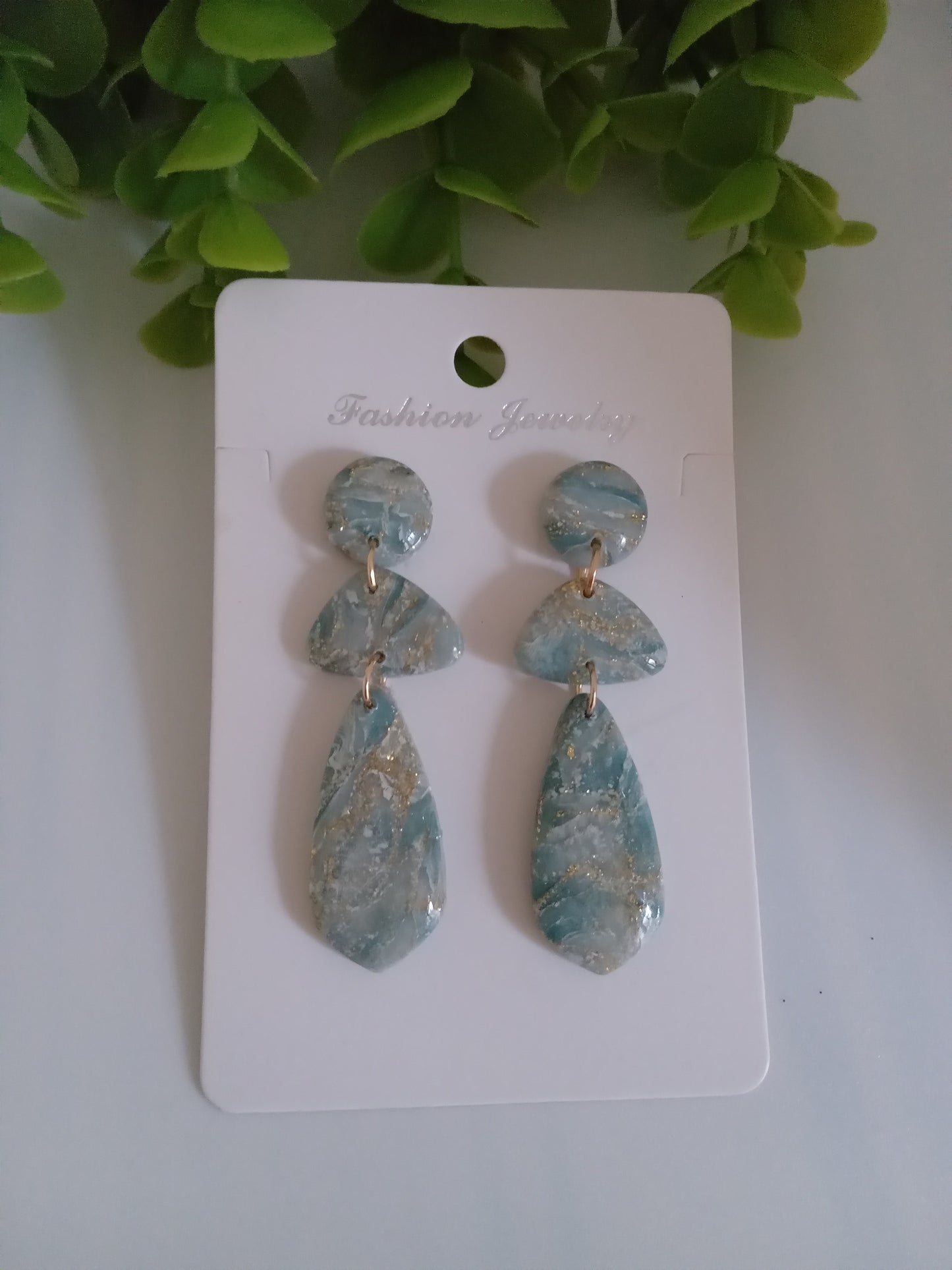 Elegant Blue Marble Drop Earrings with Gold Accents | Lightweight Gift Jewelry