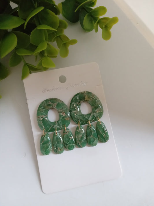 Green Marble Statement Dangle Earrings – Handmade Lightweight Drop Earrings for Women, Elegant Boho Jewelry Gift