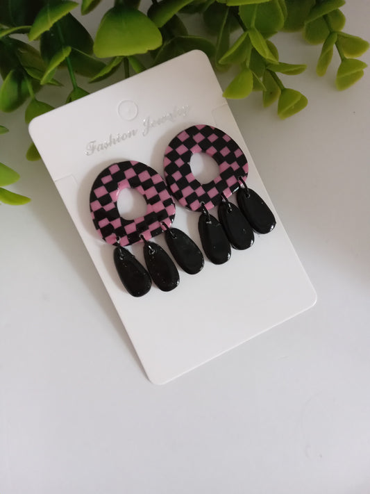 Handmade Polymer Clay Checkerboard Dangle Earrings- Lightweight Jewelry for Women