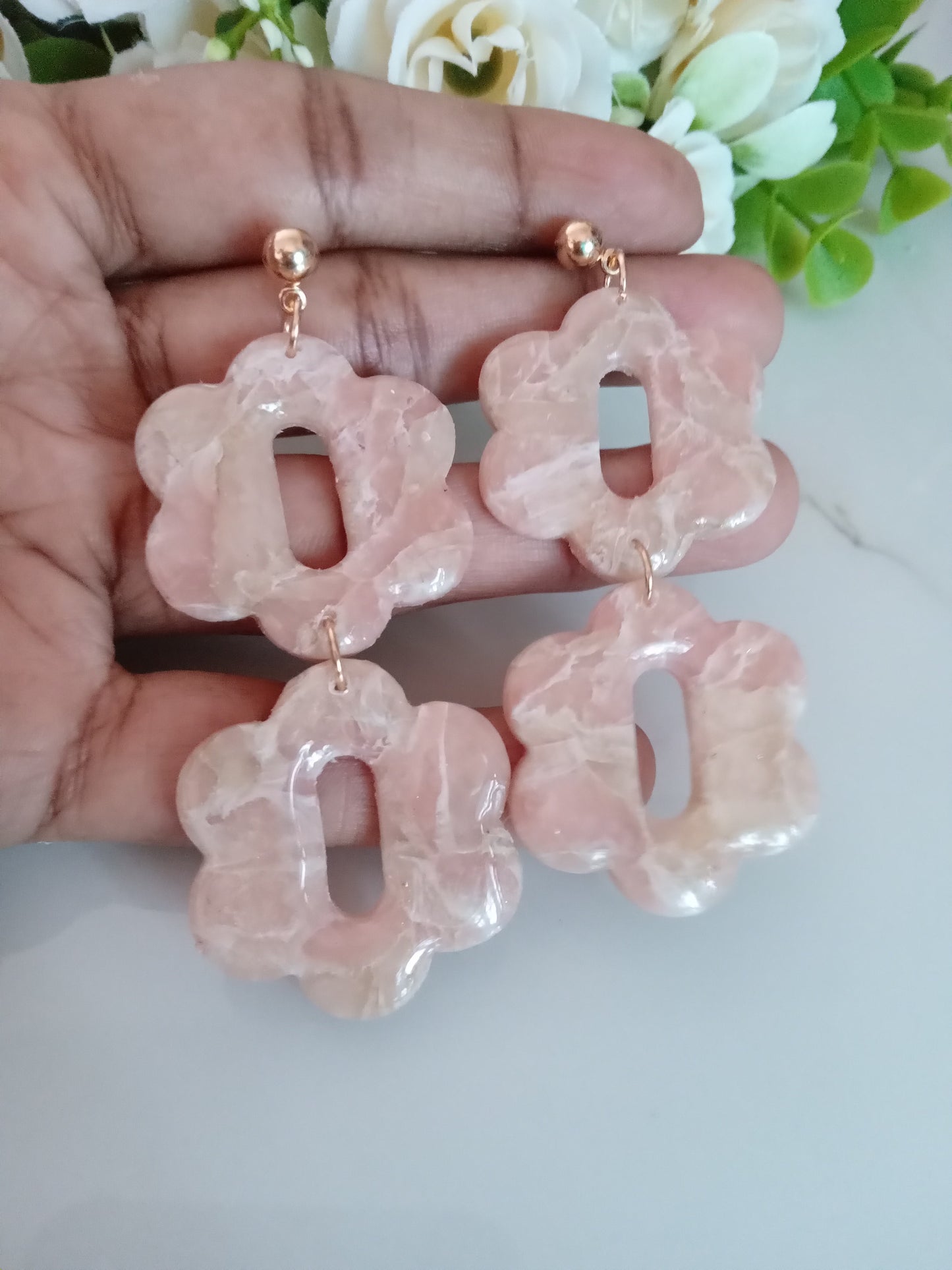 Faux Agate Translucent Polymer Clay Earrings- Handmade Crystal Inspired Dangles
