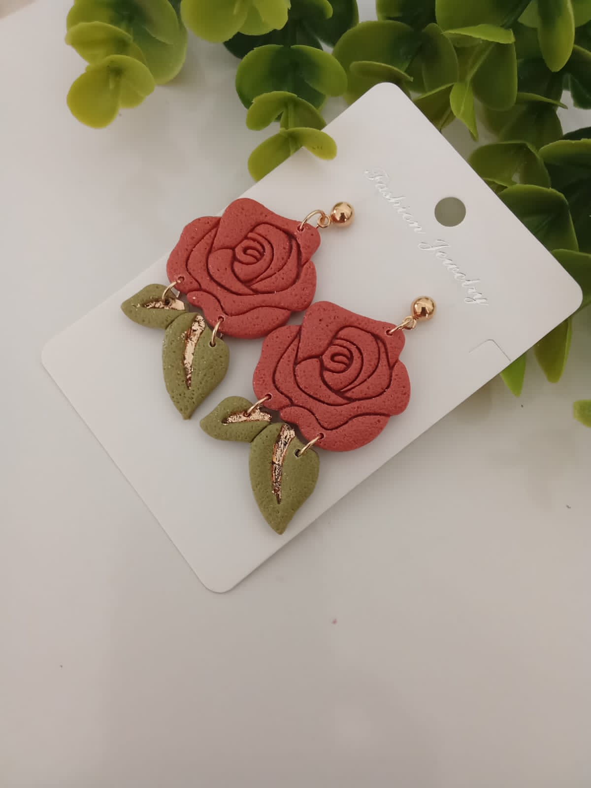 Handmade Polymer Clay Floral Earring Boho Statement Dangle Gift Rose Earring