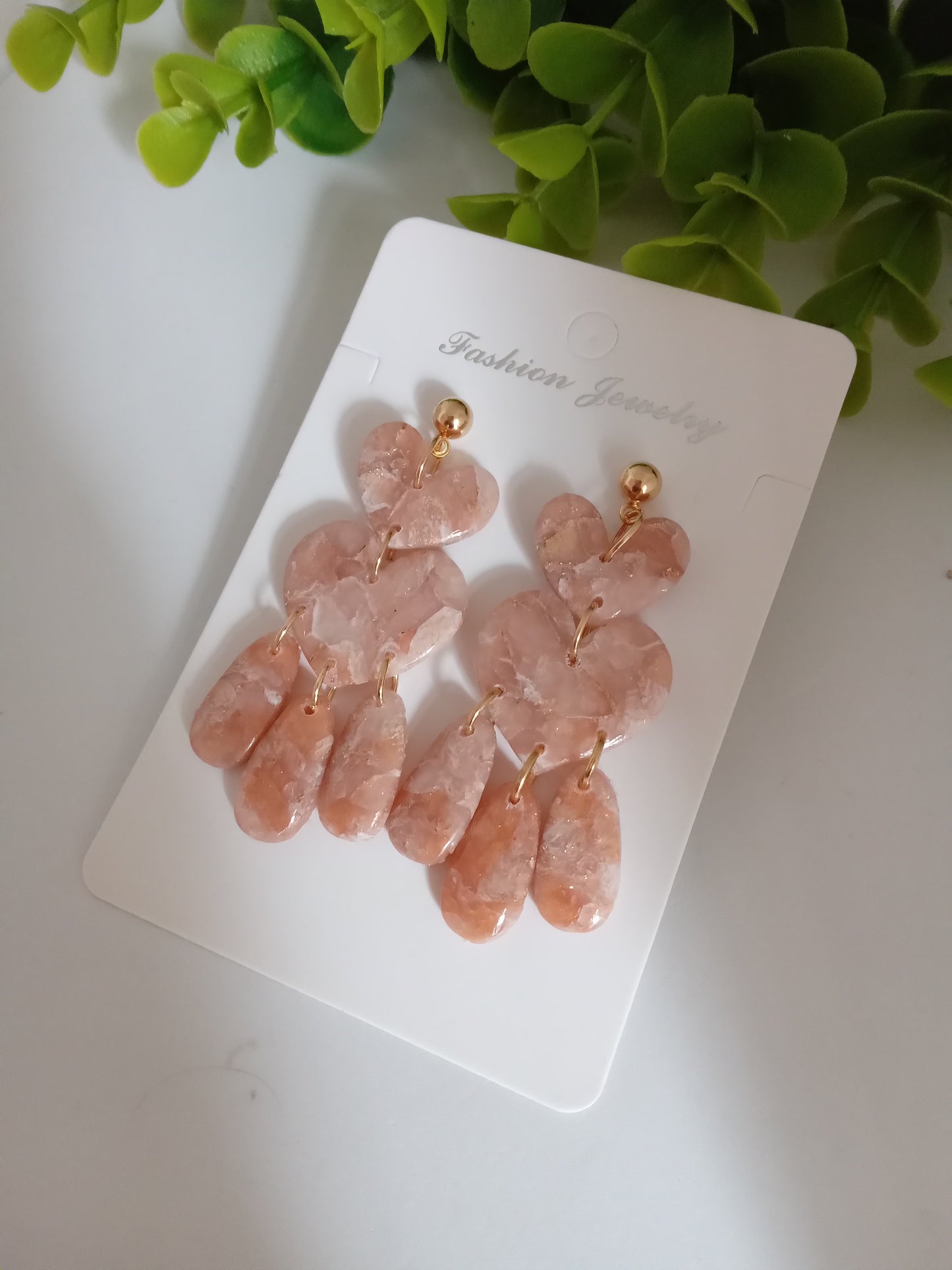 Marble Heart Dangle Earrings  - Lightweight Clay Statement Jewelry