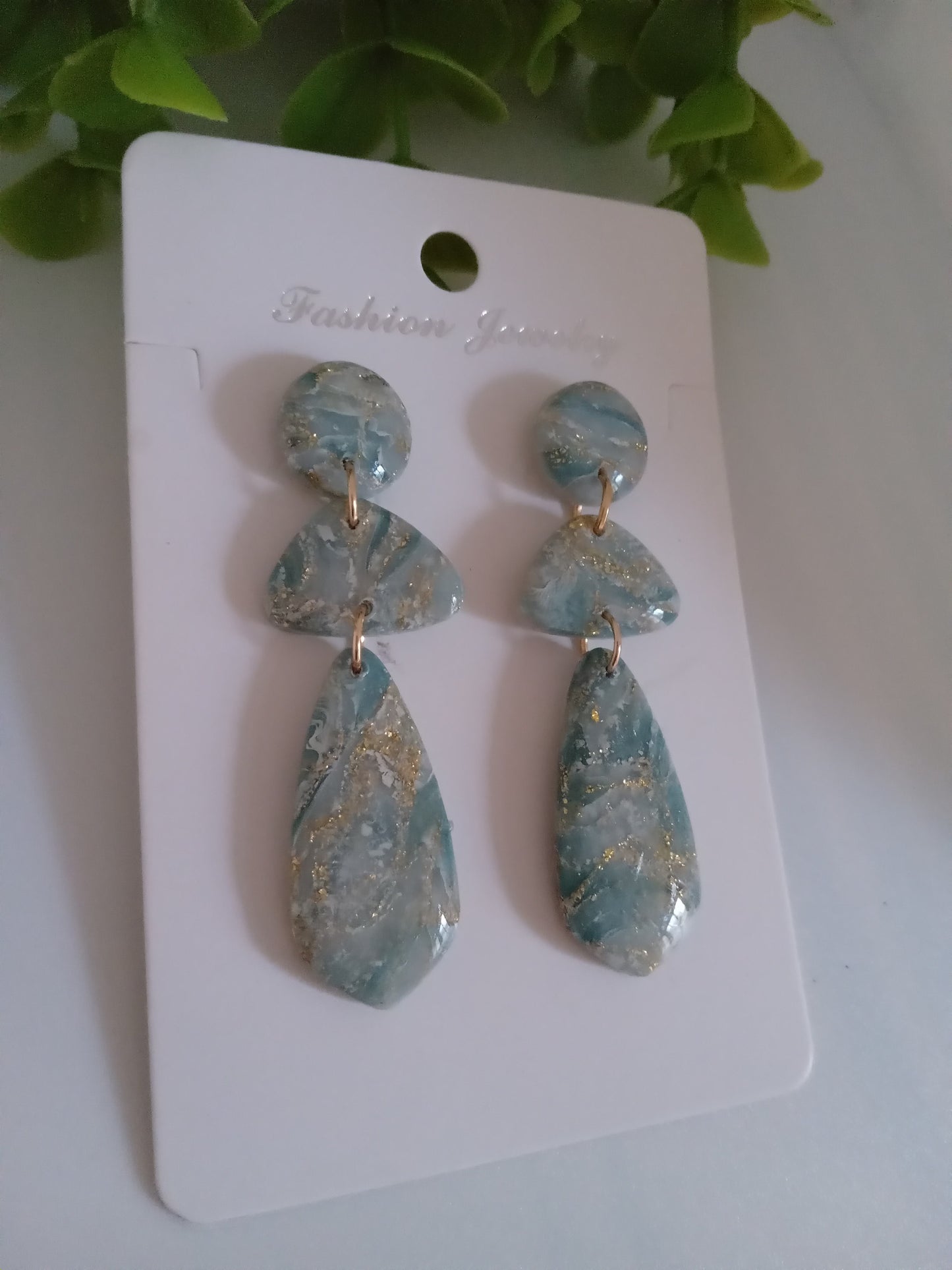 Elegant Blue Marble Drop Earrings with Gold Accents | Lightweight Gift Jewelry